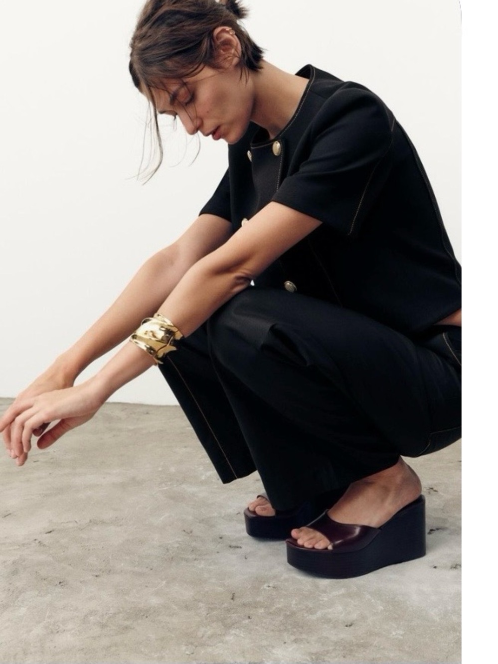 Zara Gold Sculptural Folded Cuff Bracelet